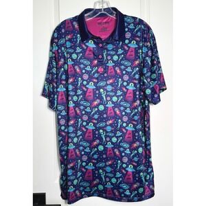Pins & Aces Mens Golf Polo Shirt XL Alien Space Galaxy Print‎ Short Sleeve